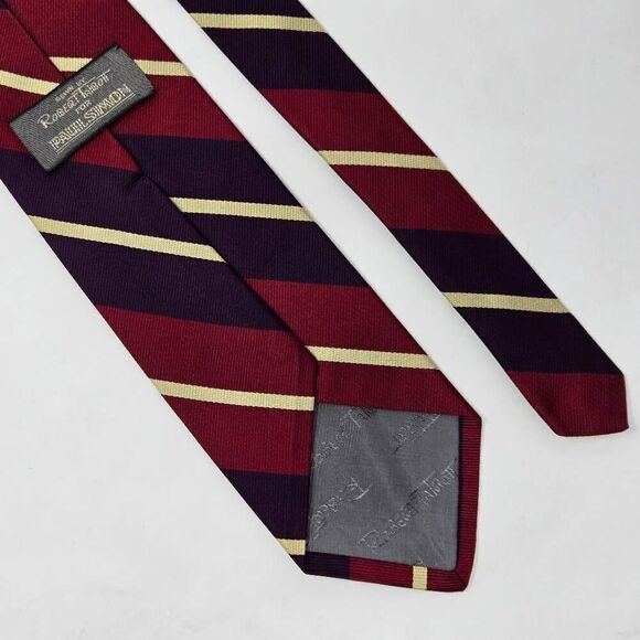 ROBERT TALBOTT PAUL SIMON SILK TIE RED PURPLE CREAM REPP STRIPE SATIN 3.5" X 56" - Picture 2 of 3